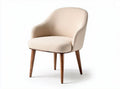 Upholstered accent chair in beige wool with wooden legs measuring 70 x 70 x 80cm