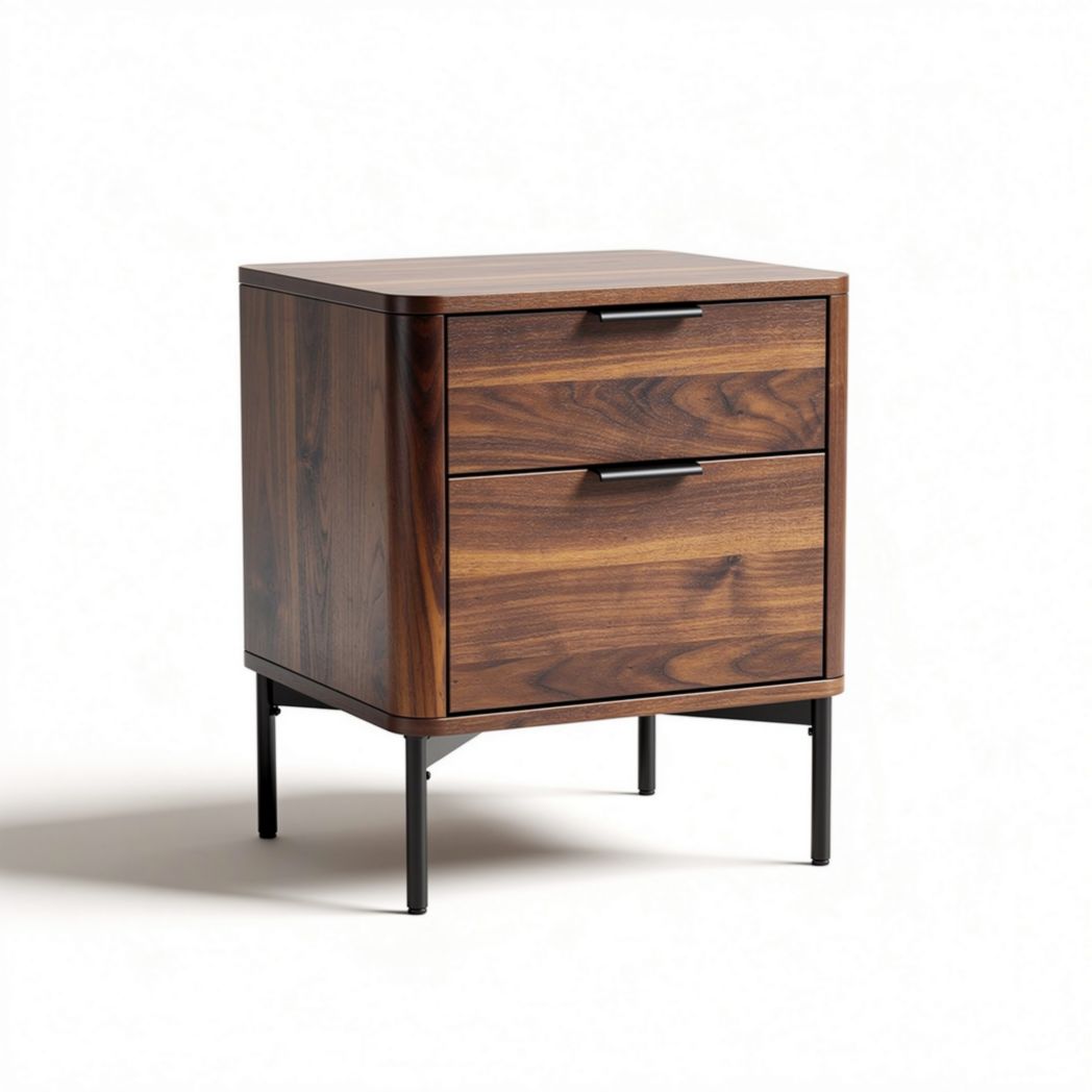 Wooden nightstand with two drawers and metal legs 45 x 40 x 55cm