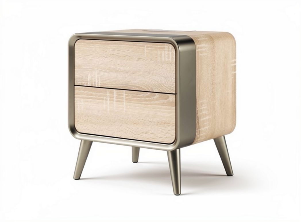 Modern nightstand with two drawers and wood finish 45 x 40 x 45cm