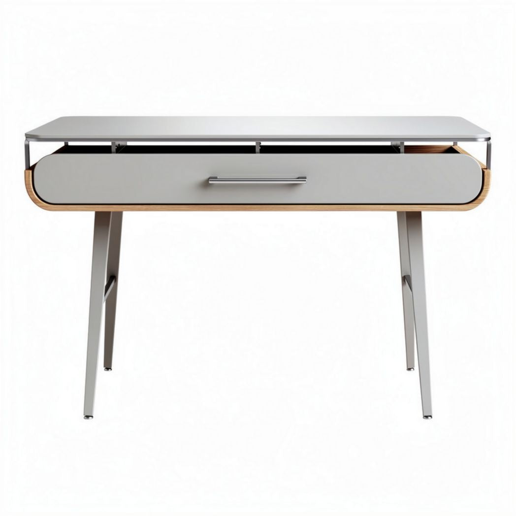 Modern writing desk with drawer in white and wood design 120 x 60 x 75cm