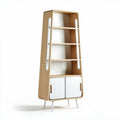 Wooden bookshelf with white doors and open shelves 180 x 80 x 40cm