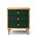 Green ribbed nightstand with three drawers and wooden legs 45 x 40 x 60cm