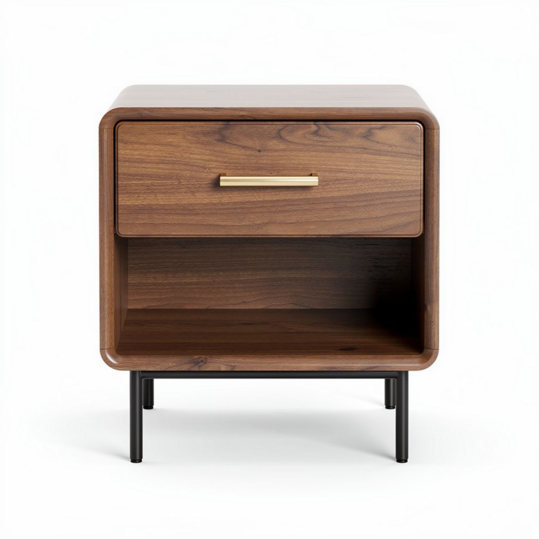 Walnut nightstand with one drawer and open shelf 50 x 40 x 45cm