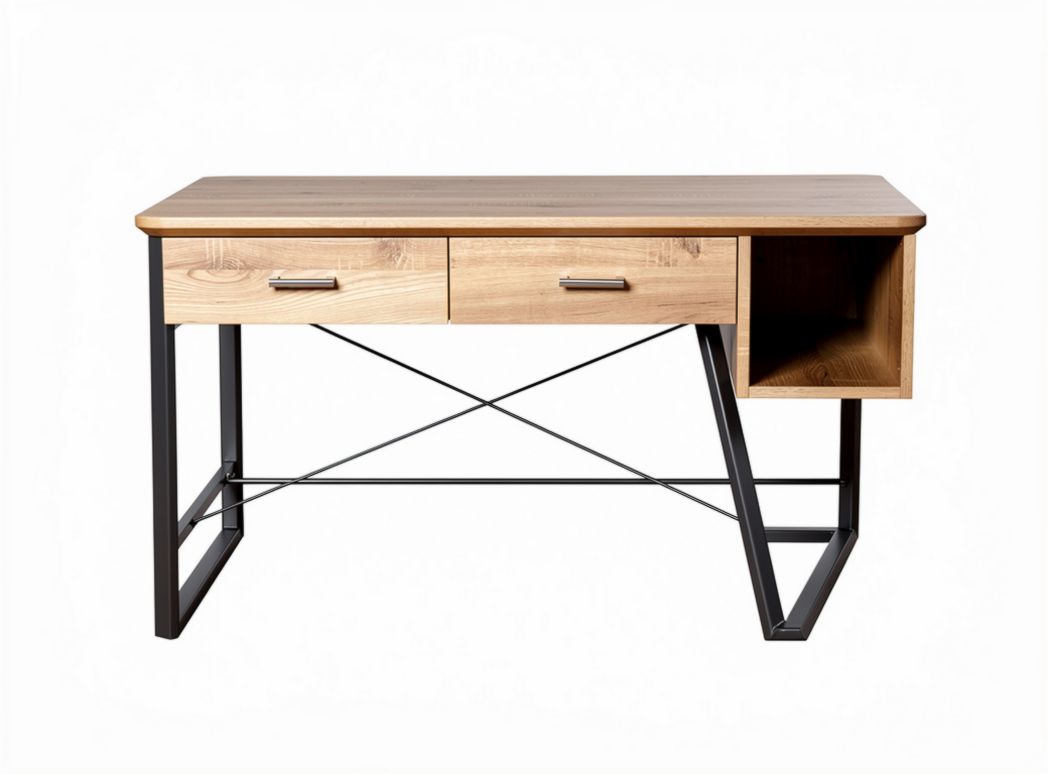 Wooden desk with metal legs and two drawers 120 x 60 x 75cm