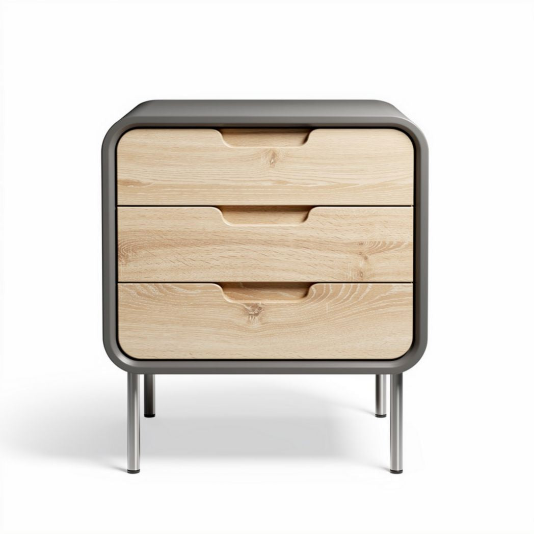 Wooden nightstand with three drawers and metal legs 50 x 40 x 60cm