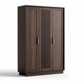 Three-door wardrobe in dark brown wood finish with vertical slats 180 x 90 x 50cm