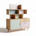 Bamboo storage cabinet with pastel color accents and open shelving 90 x 40 x 120cm