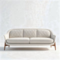 Fabric upholstered three-seater sofa in off-white with wooden legs 200 x 85 x 75cm