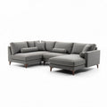 Sectional sofa in grey fabric with cushions and wooden legs 230 x 150 x 85cm