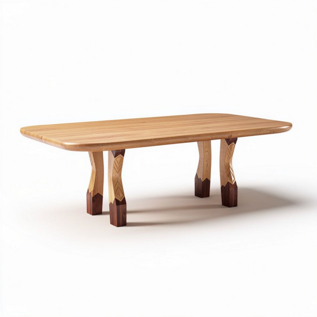 Solid wood dining table with natural finish and unique leg design 200 x 100 x 75cm