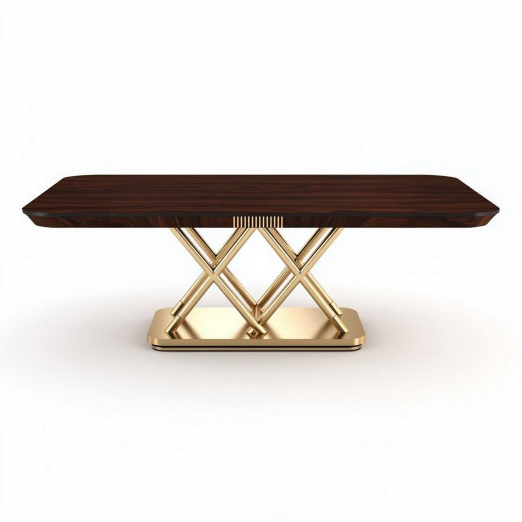 Wooden coffee table with gold metal base and modern design 150 x 80 x 75cm