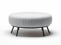 Round tufted ottoman in light grey fabric with black metal legs 80 x 80 x 30cm