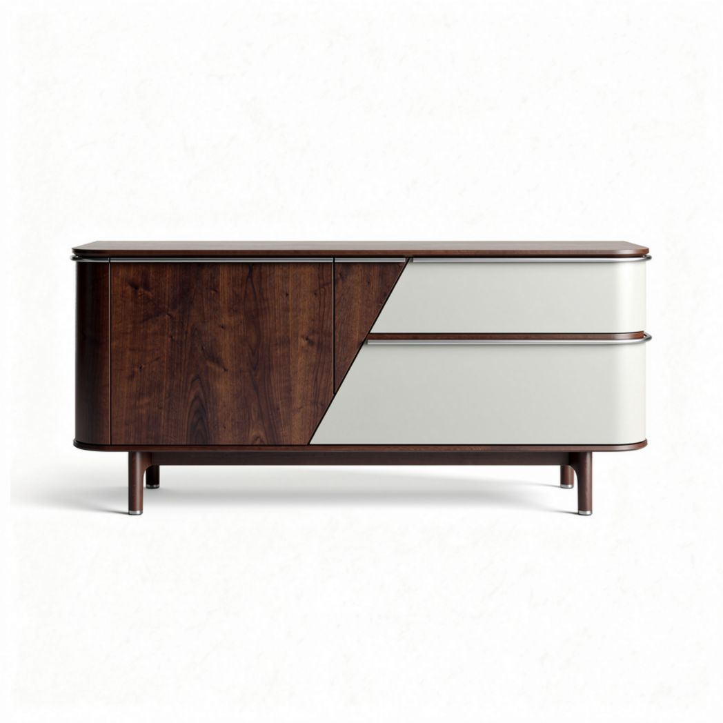 Wooden storage cabinet with two drawers and sliding doors 120 x 40 x 60cm